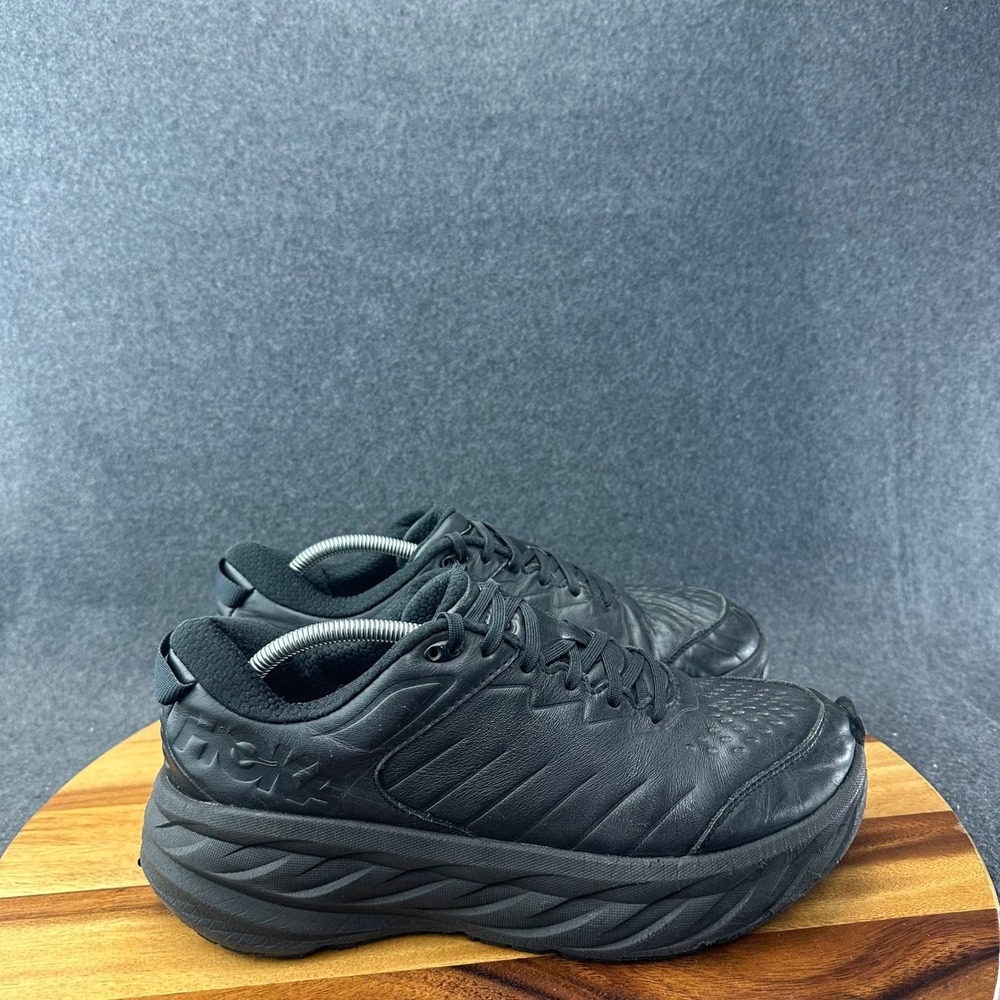 Hoka One One Bondi SR Mens 11 2E Black Leather Slip Resistant Shoes 1129350 BBLC
